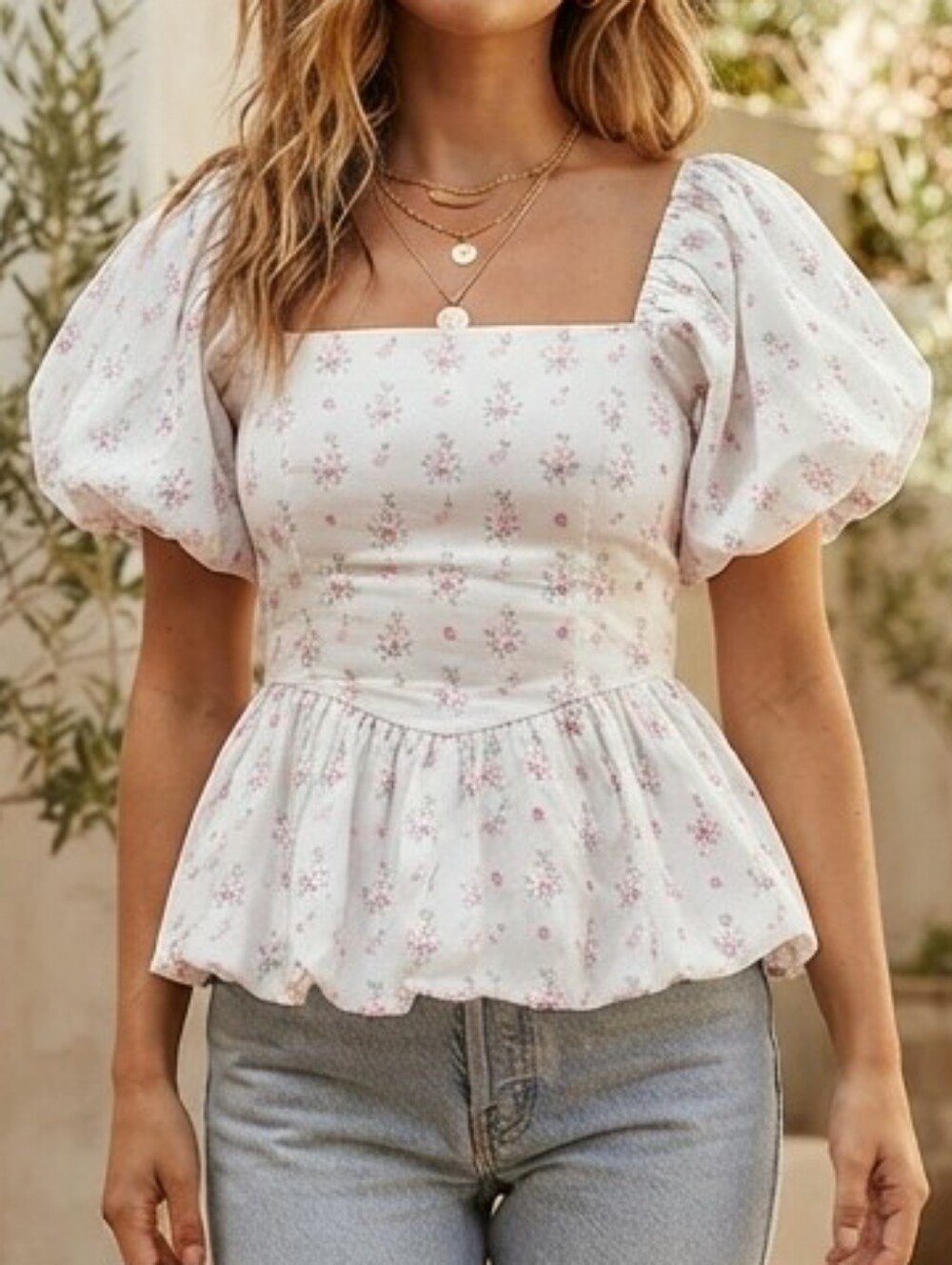 Pink Lily Preppy Puff Sleeve Blouse